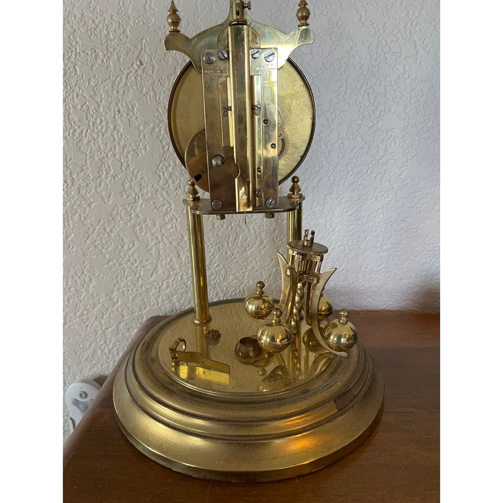 Vintage German Anniversary Clock Glass Dome Brass 400 Day‎ Clock For Repair - Picture 5 of 10